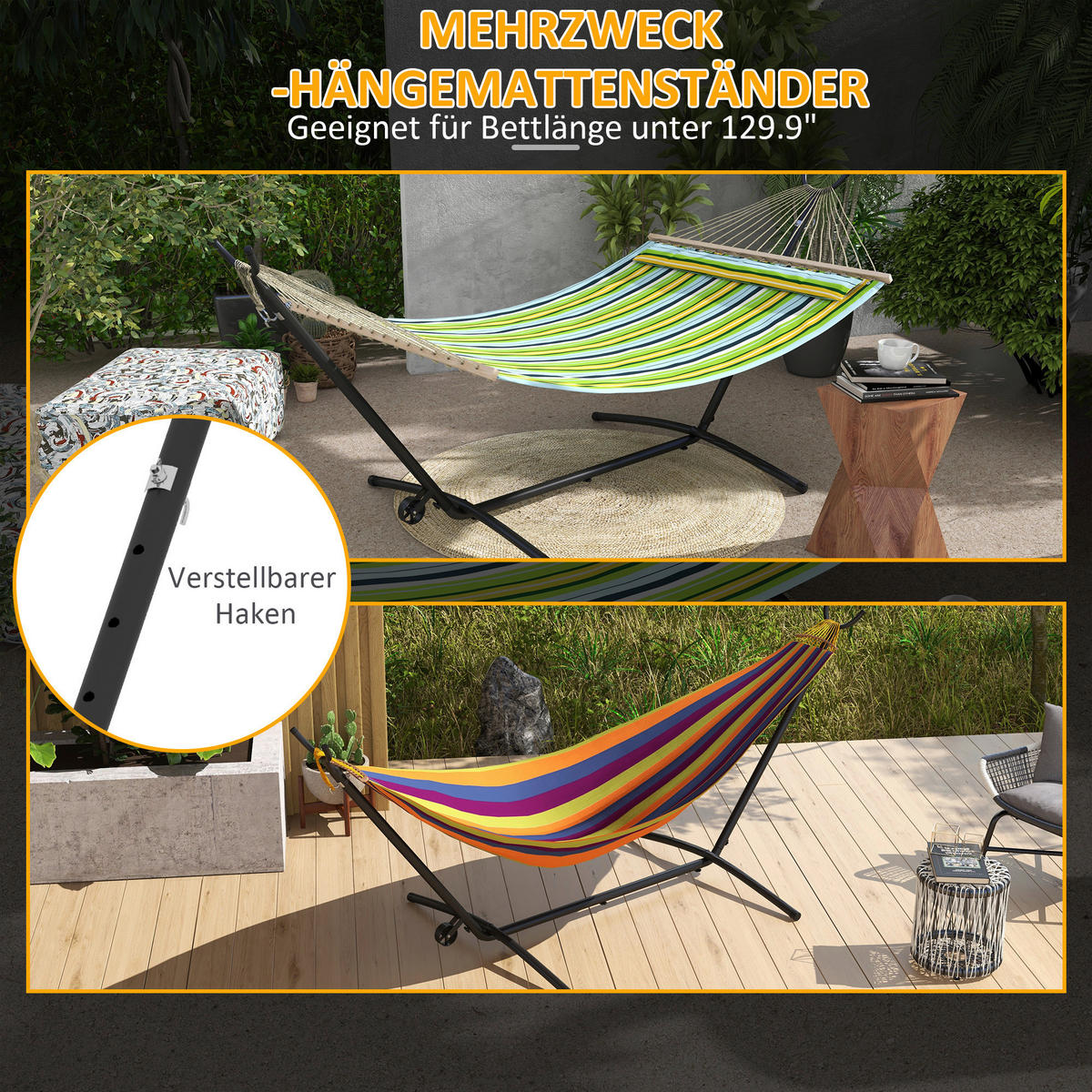 Outsunny Hängemattengestell schwarz Polypropylen B/H/L: ca. 120x290x115 cm Hängemattengestell - schwarz (115,00/120,00/290,00cm) - Outsunny