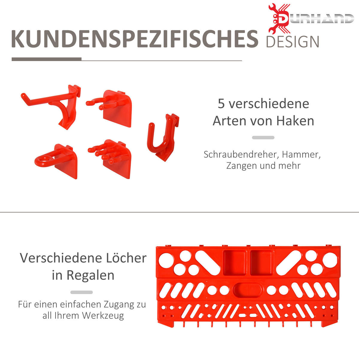 Werkzeuglochwand mit 54-teiliges Zubehör grau B/H/T: ca. 96x54x23 cm Werkzeuglochwand B40-023 - rot/grau (96,00/54,00/23,00cm) - DURHAND