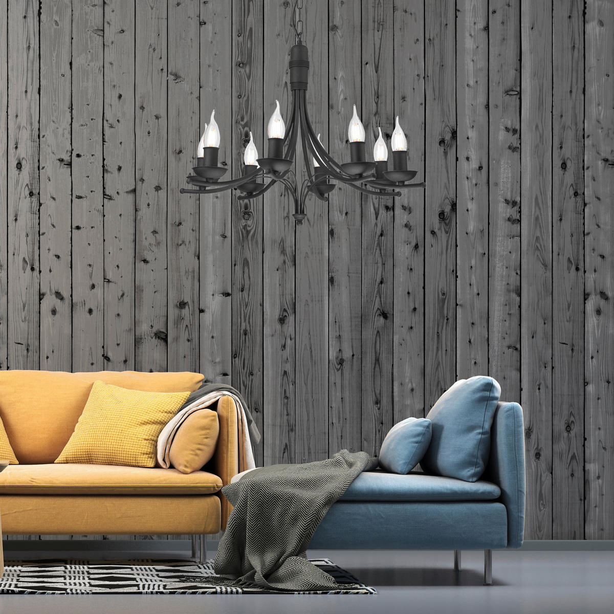 Lamkur Pendelleuchte LUCY 44125 schwarz Stahl H/L: ca. 100x58 cm E14 8 Brennstellen Lucy - schwarz (58,00cm) - Lamkur