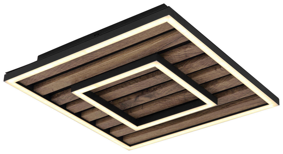 GLOBO LED-Deckenleuchte WOODY 67345D Opal mattschwarz Metall MDF Kunststoff B/H/L: ca. 30x6x30 cm 1 Brennstellen WOODY - Opal/mattschwarz (30,00/30,00/6,00cm) - GLOBO