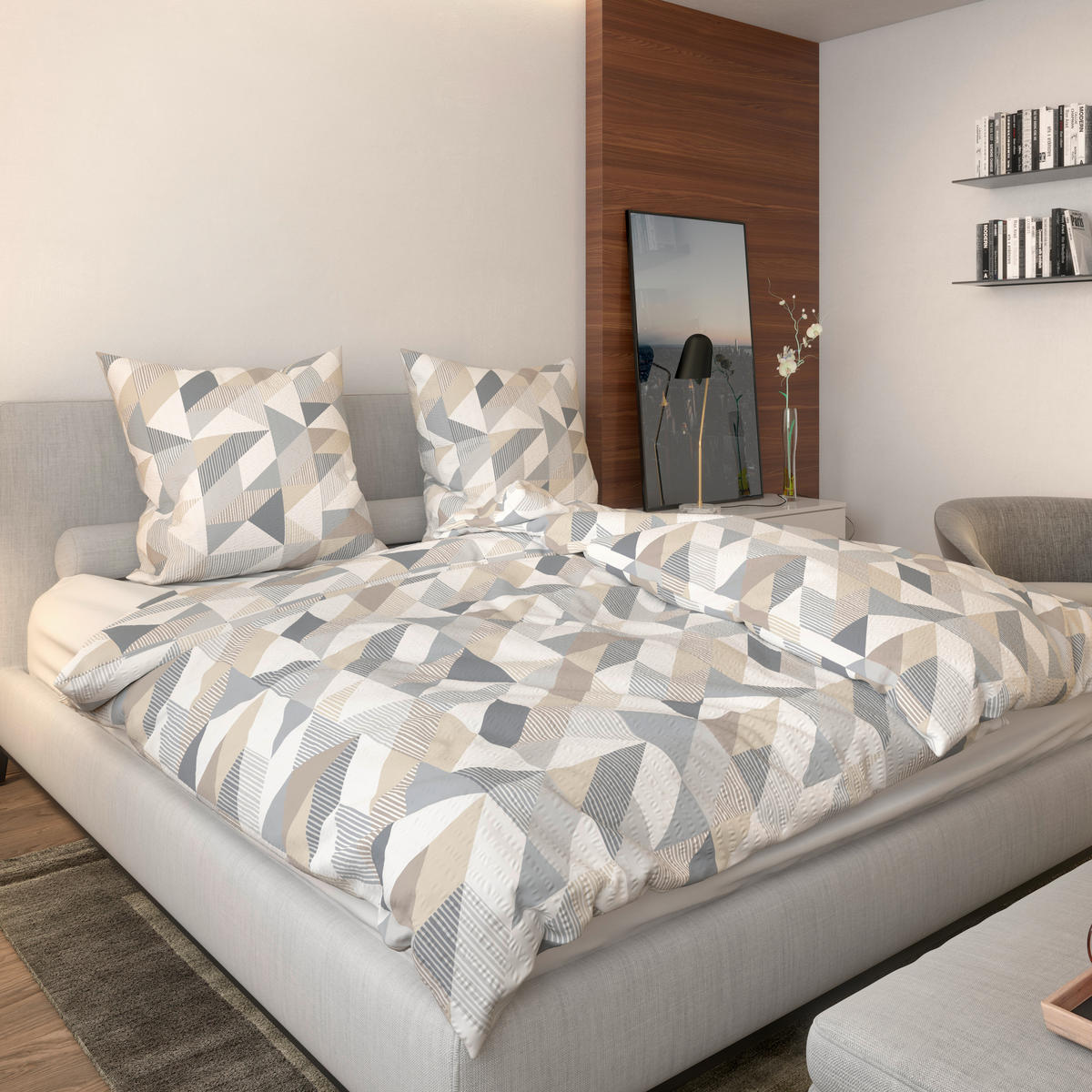 Baumwoll Bettwäsche Seersucker Bettwäsche_Seersucker grafisch grau - grau (135,00/200,00cm) - CASTELL