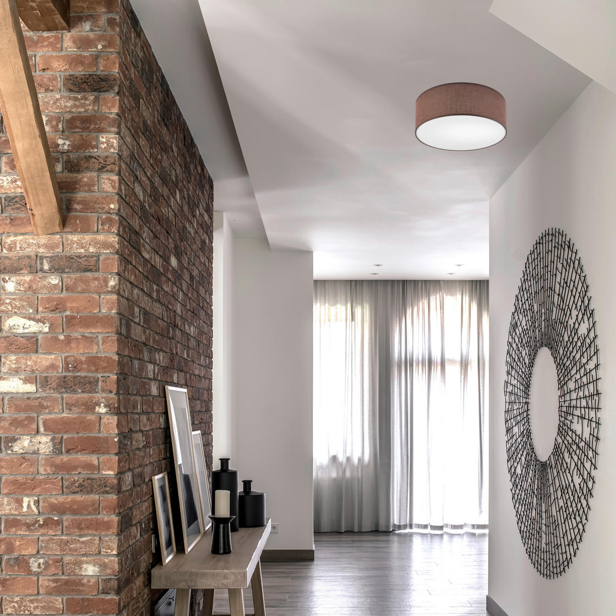 Lamkur Deckenleuchte VIVIAN 48420 braun Kunststoff PVC Textil H/L: ca. 13x35 cm E27 1 Brennstellen Vivian - braun (35,00cm) - Lamkur