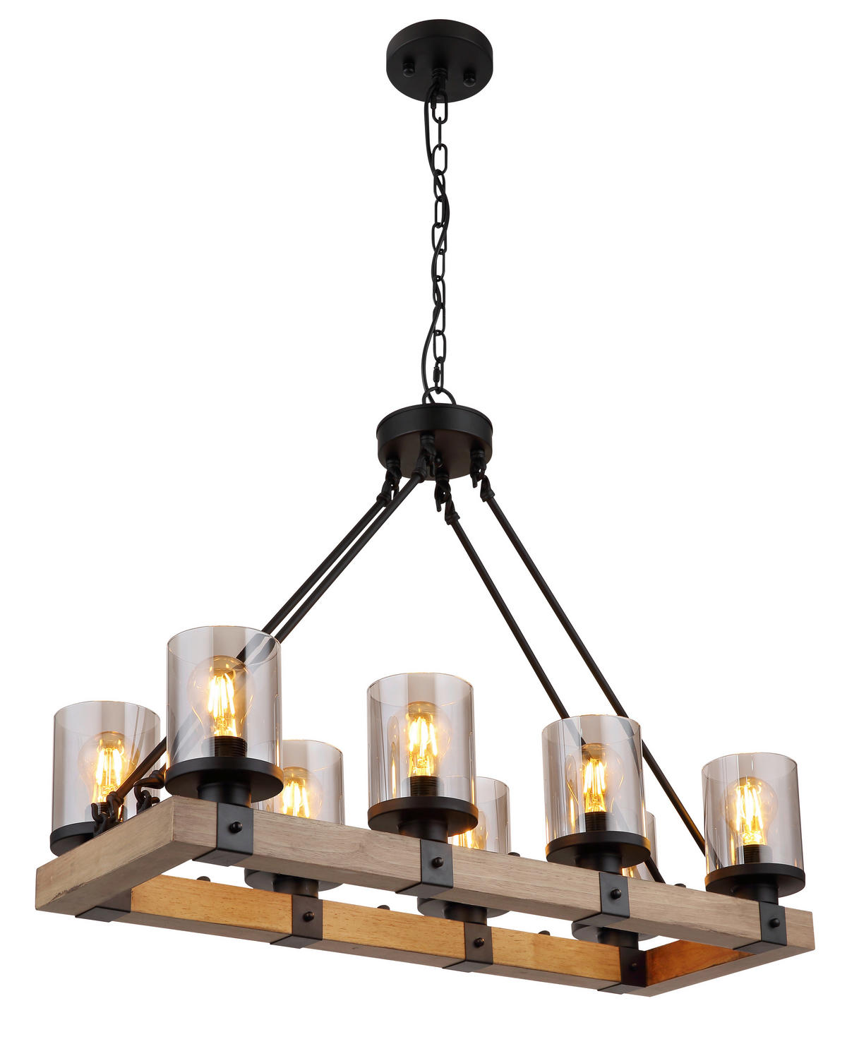 GLOBO Pendelleuchte schwarz Rauch Metall Glas B/H/T: ca. 31,5x100x75 cm E27 8 Brennstellen LILA - schwarz/Rauch (31,50/100,00/75,00cm) - GLOBO