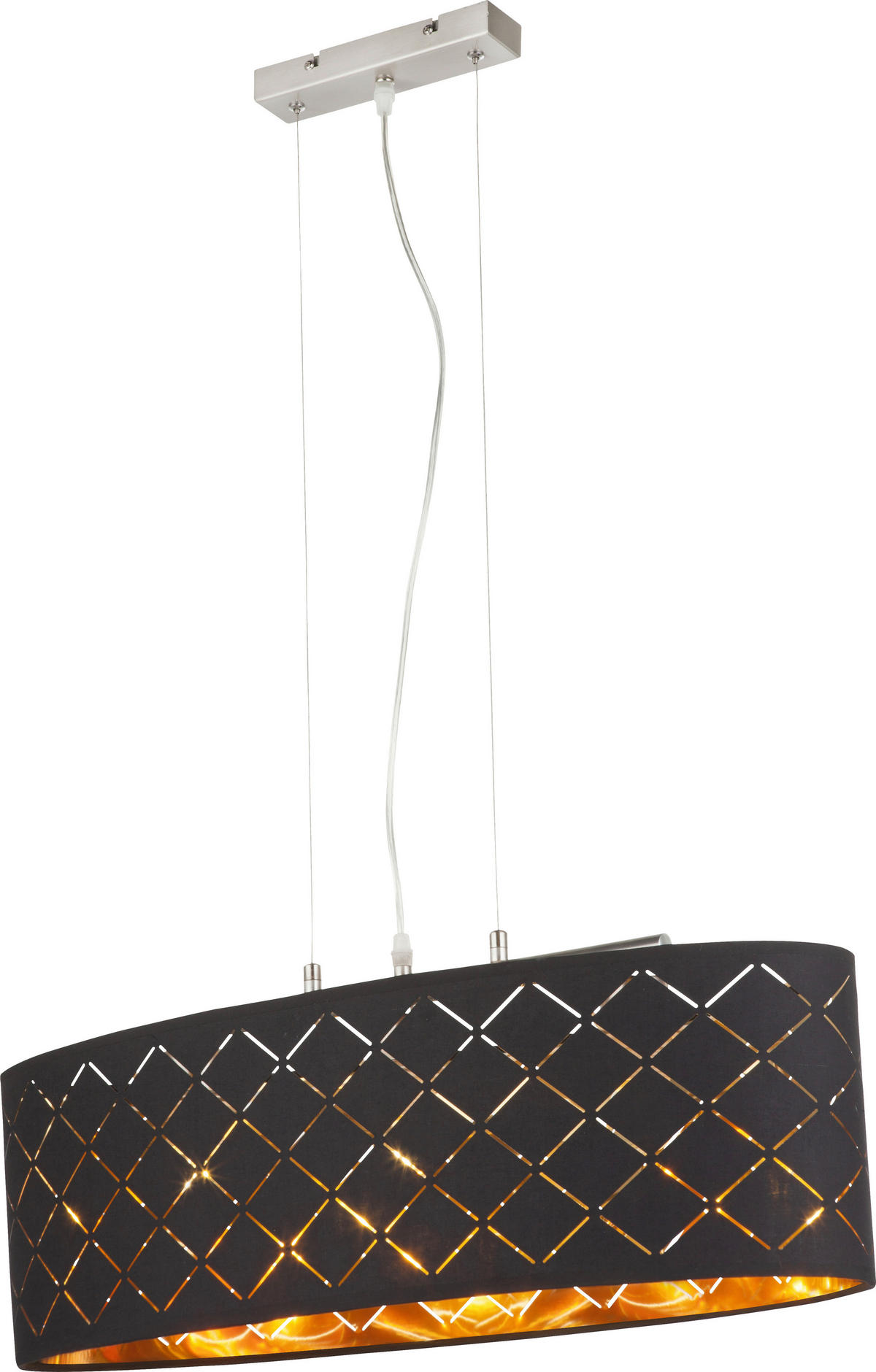 GLOBO Pendelleuchte nickel matt gold schwarz Metall Textil B/H/T: ca. 25x140x65 cm E27 3 Brennstellen CLARKE - gold/nickel matt (25,00/140,00/65,00cm) - GLOBO