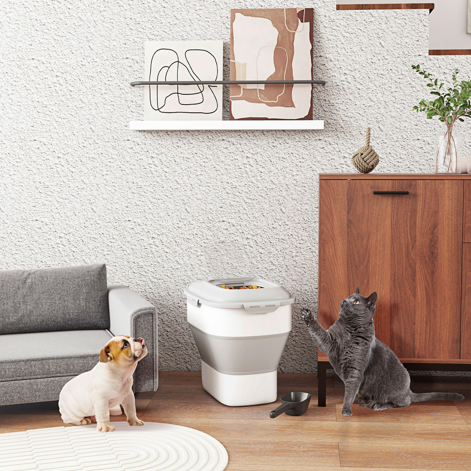 PawHut Hundefutter-Box grau B/H/L: ca. 32x37x44 cm Hundefutter-Box - grau (44,00/32,00/37,00cm) - PawHut