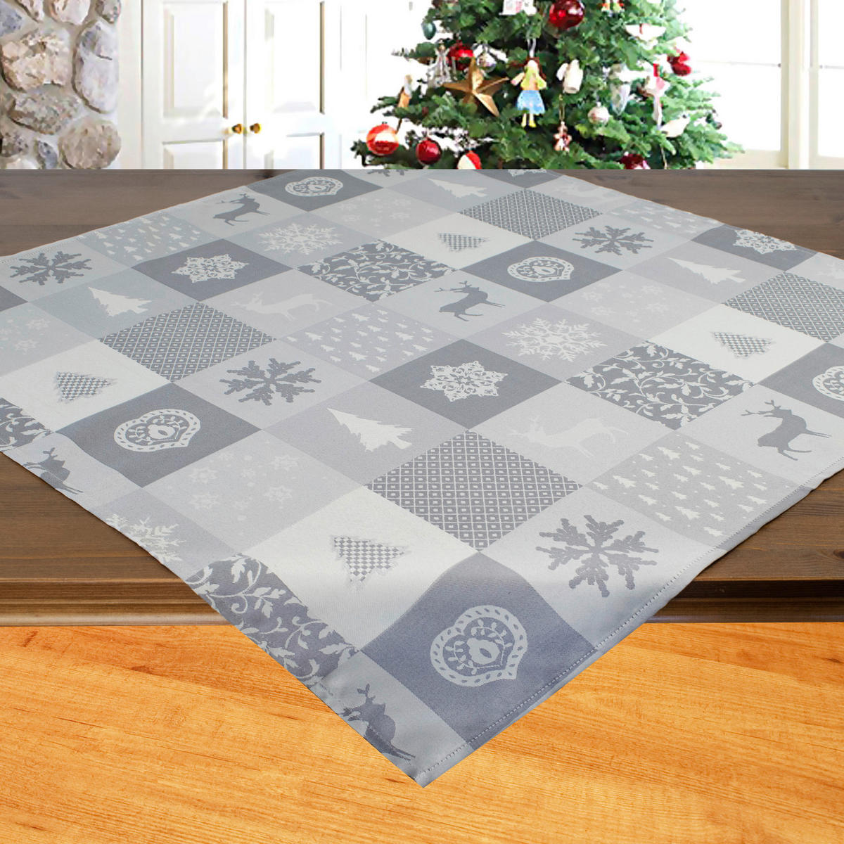 Mitteldecke Mitteldecke_Jacquard Weihnachten - silber/grau (85,00/85,00cm)