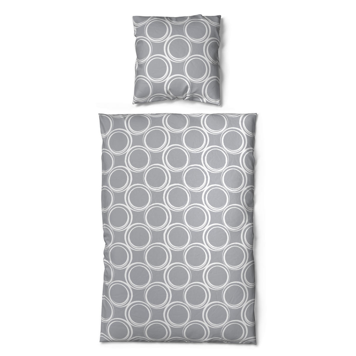 Microfaser Bettwäsche Fleece Bettwäsche_Fleece Kreise 135x200cm - hellgrau/weiß (135,00/200,00cm)