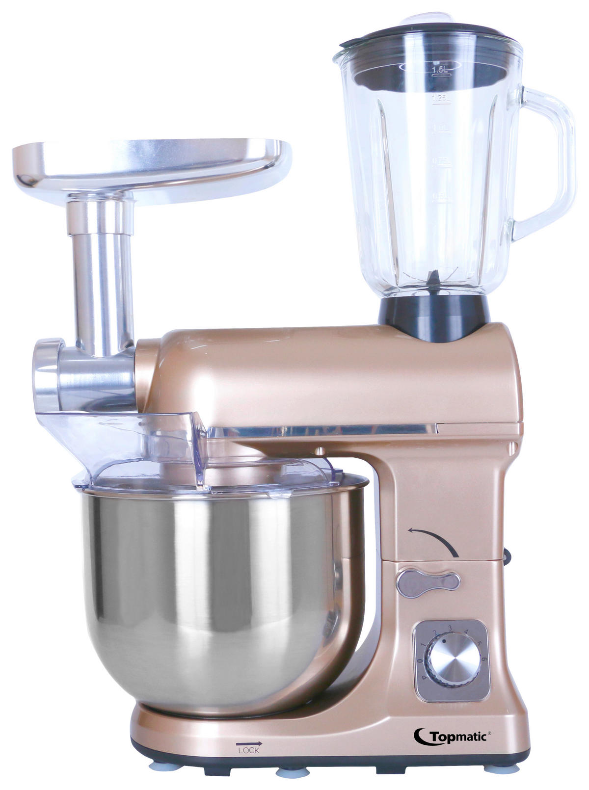 Topmatic Küchenmaschine PKM-1800.1BG roségold Kunststoff Edelstahl Glas B/H/T: ca. 23x64x48 cm ca. 5 l Küchenmaschine_3in1 - roségold (23,00/64,00/48,00cm) - Topmatic
