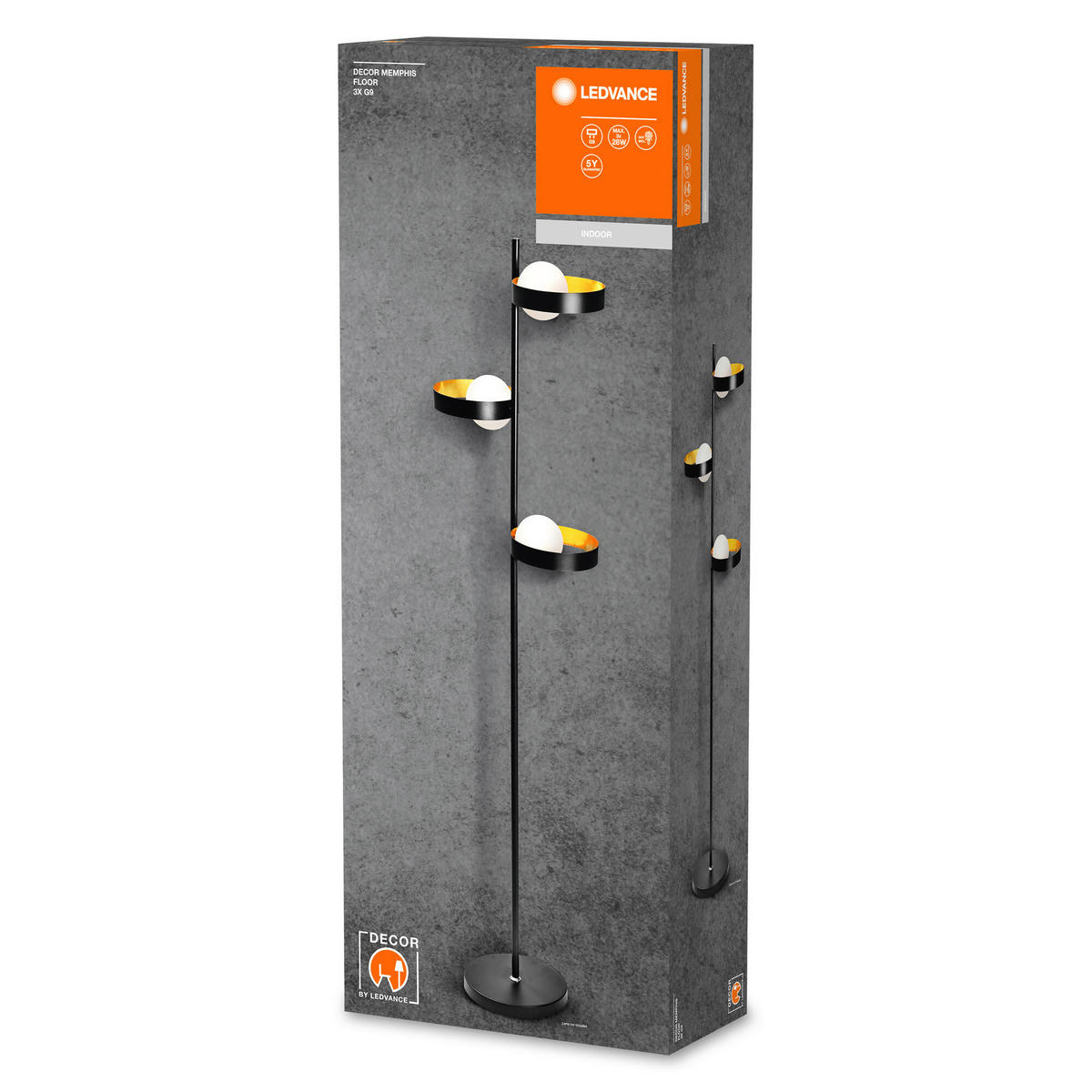 LEDVANCE Stehleuchte Memphis 759244 schwarz gold weiß Metall Glas H/D: ca. 148x38,8 cm G9 3 Brennstellen Decor Memphis - gold/weiß (38,80/148,00cm) - LEDVANCE