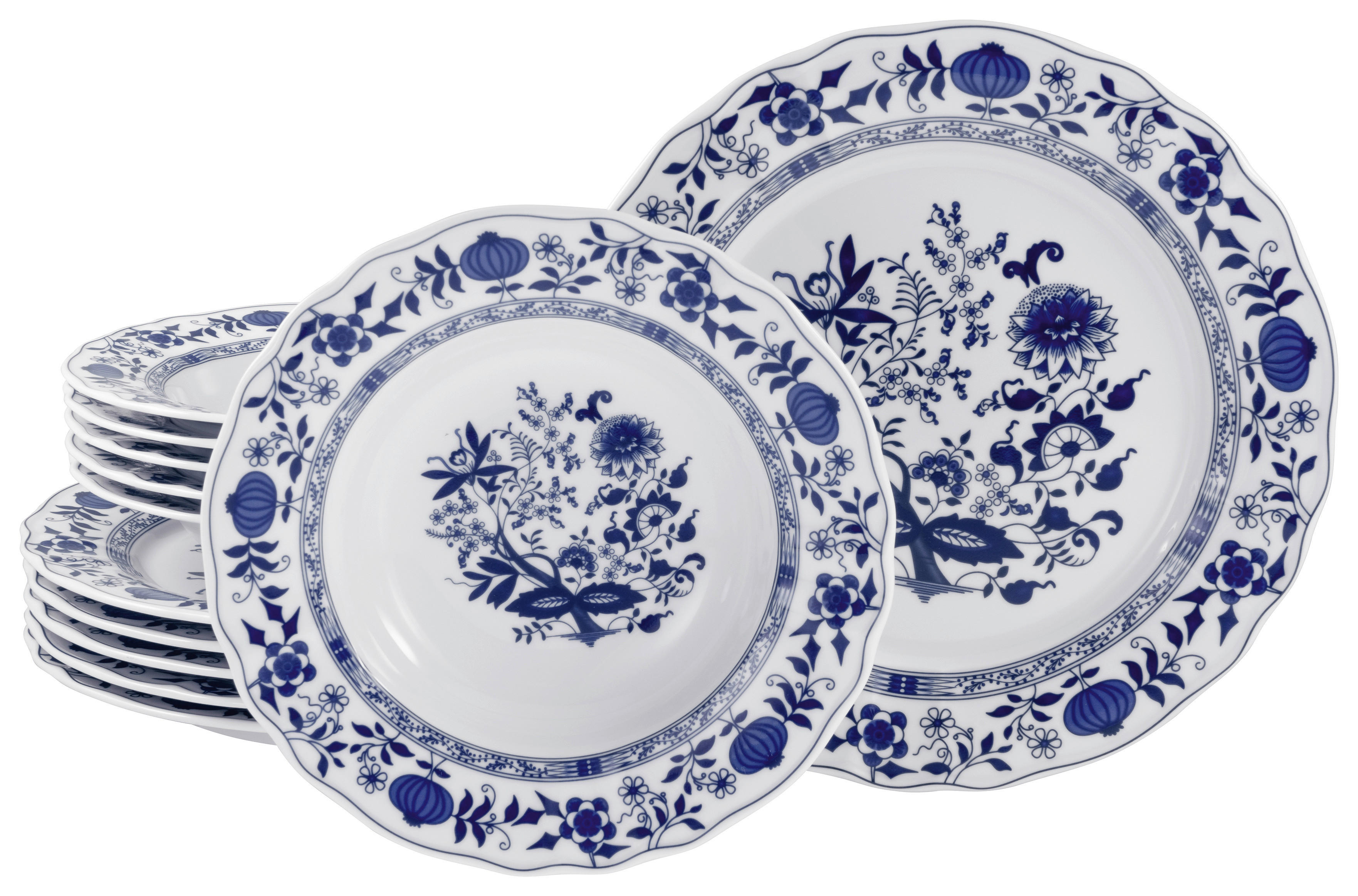CreaTable Tafelservice Flora Zwiebelmuster blau Porzellan 12 tlg. Flora Zwiebelmuster - blau/weiß - CreaTable