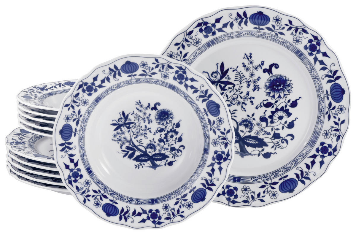 CreaTable Tafelservice Flora Zwiebelmuster blau Porzellan 12 tlg. Flora Zwiebelmuster - blau/weiß - CreaTable