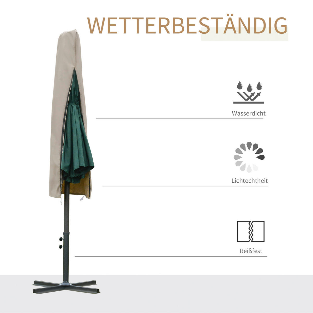 Outsunny Sonnenschirm Schutzhülle wetterfest Sonnenschirm_Schutzhülle_wetterfest - khaki (63,00/164,00cm) - Outsunny