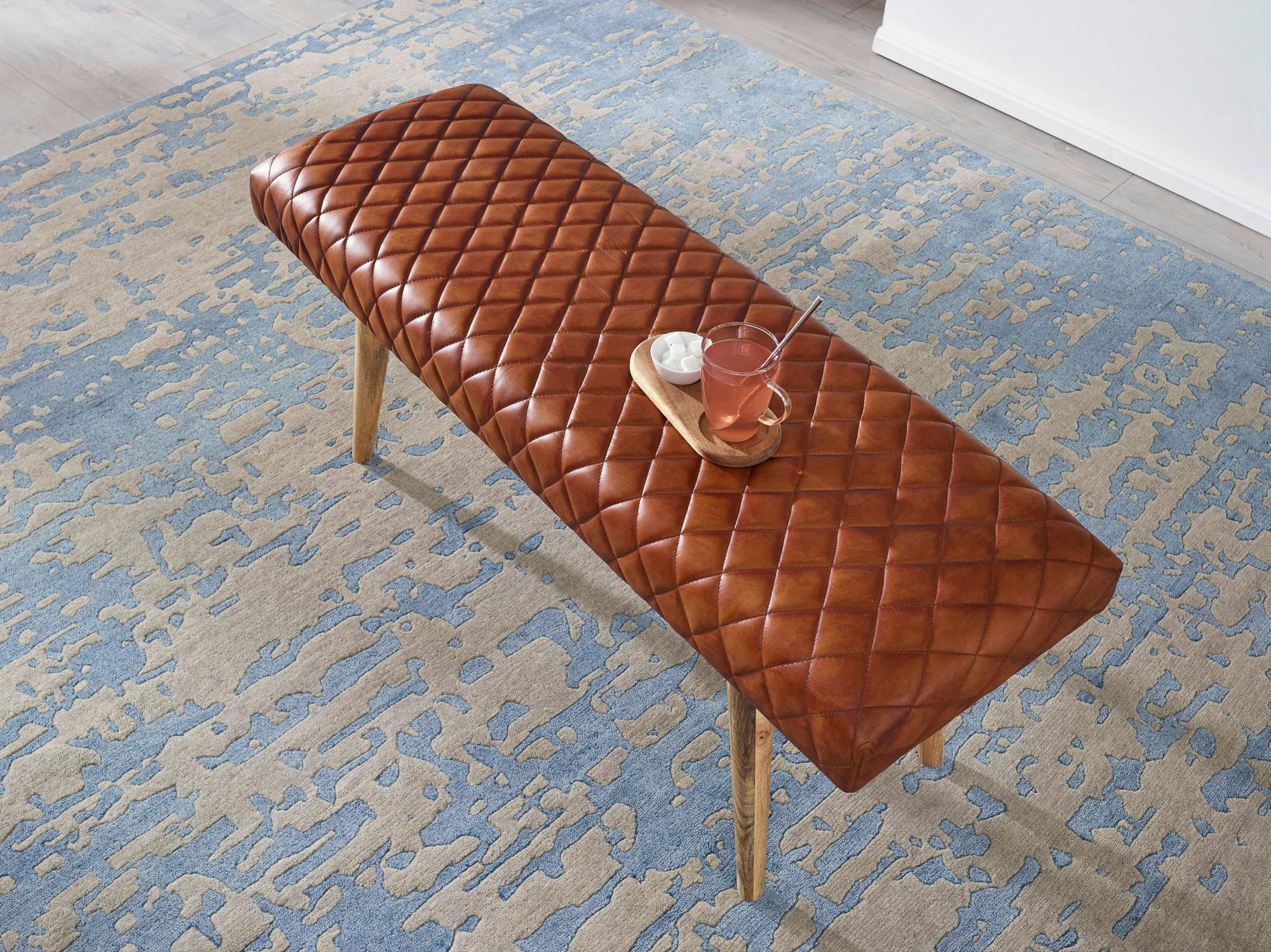 Wohnling Sitzbank braun natur Leder Echtholz B/H/T: ca. 115x53x38 cm Sitzbank - braun/natur (115,00/53,00/38,00cm) - Wohnling