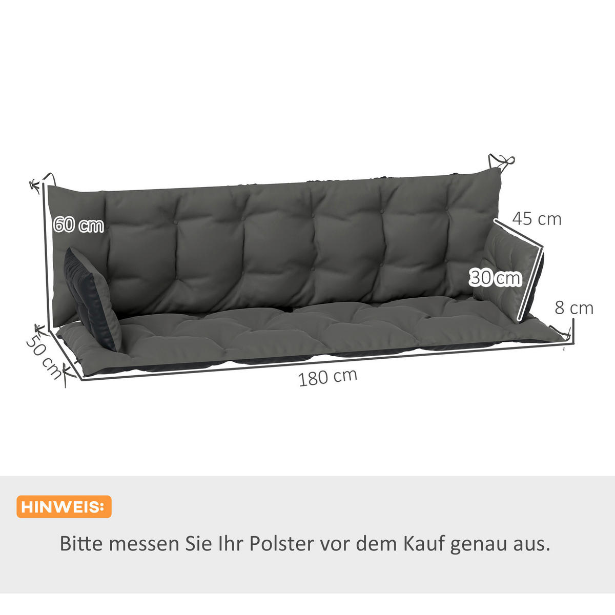 Outsunny Sitzkissen-Set schwarz Polyester B/H/L: ca. 110x8x180 cm Sitzkissen-Set - schwarz/dunkelgrau (180,00/110,00/8,00cm) - Outsunny
