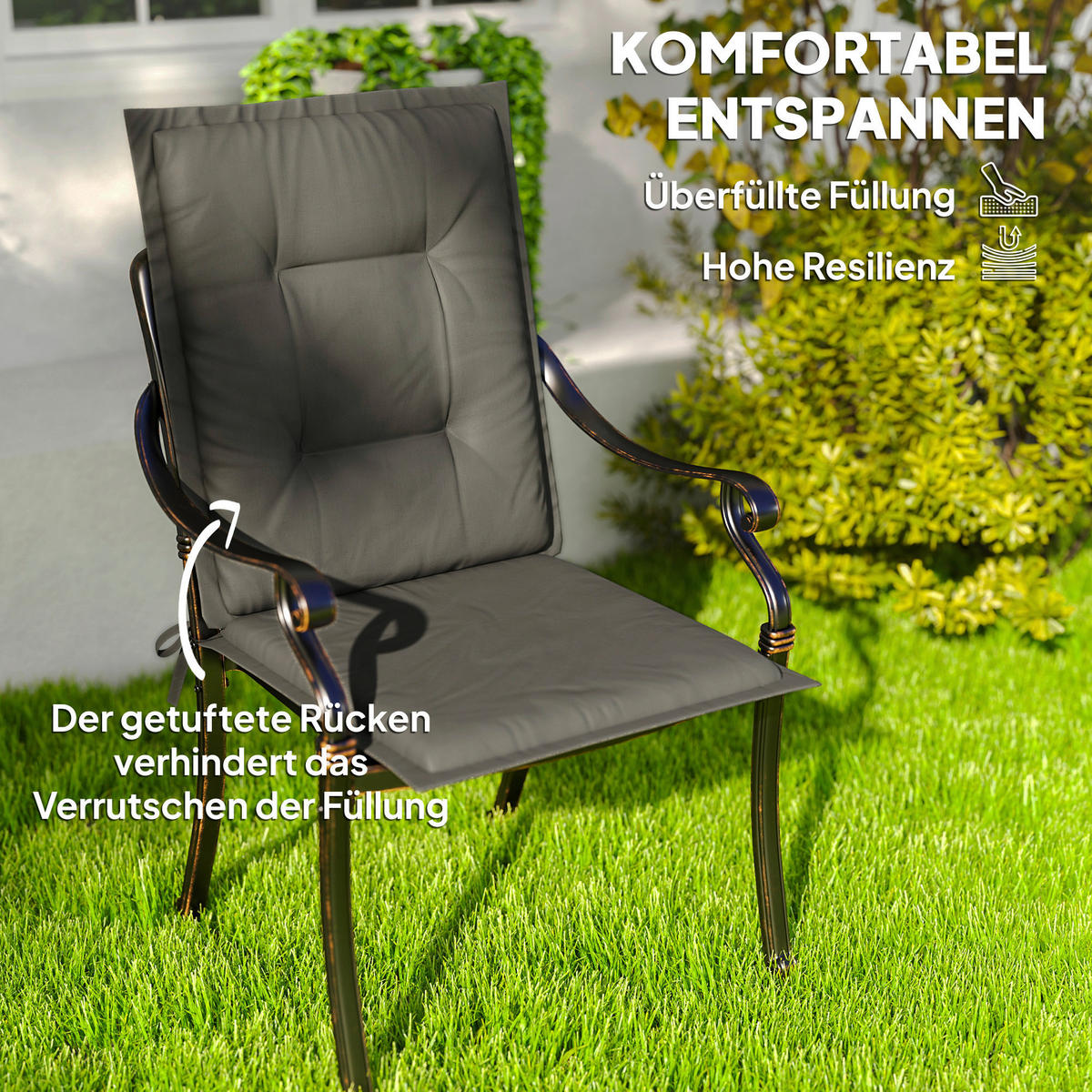 Outsunny Sitzkissen 4er Set hellgrau Polyester B/H/L: ca. 50x5x108 cm Sitzkissen 4er Set - hellgrau (108,00/50,00/5,00cm) - Outsunny