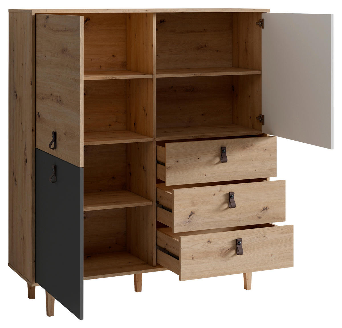Highboard BILL Eiche Artisan Nachbildung weiß anthrazit dunkelbraun natur B/H/T: ca. 120x135x36,5 cm BILL - Eiche/dunkelbraun (120,00/135,00/36,50cm) - byLIVING