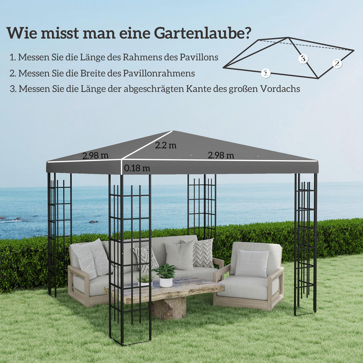 Outsunny Pavillondach dunkelgrau Metall B/H/L: ca. 298x1x298 cm Pavillondach - dunkelgrau (298,00/298,00/1,00cm) - Outsunny