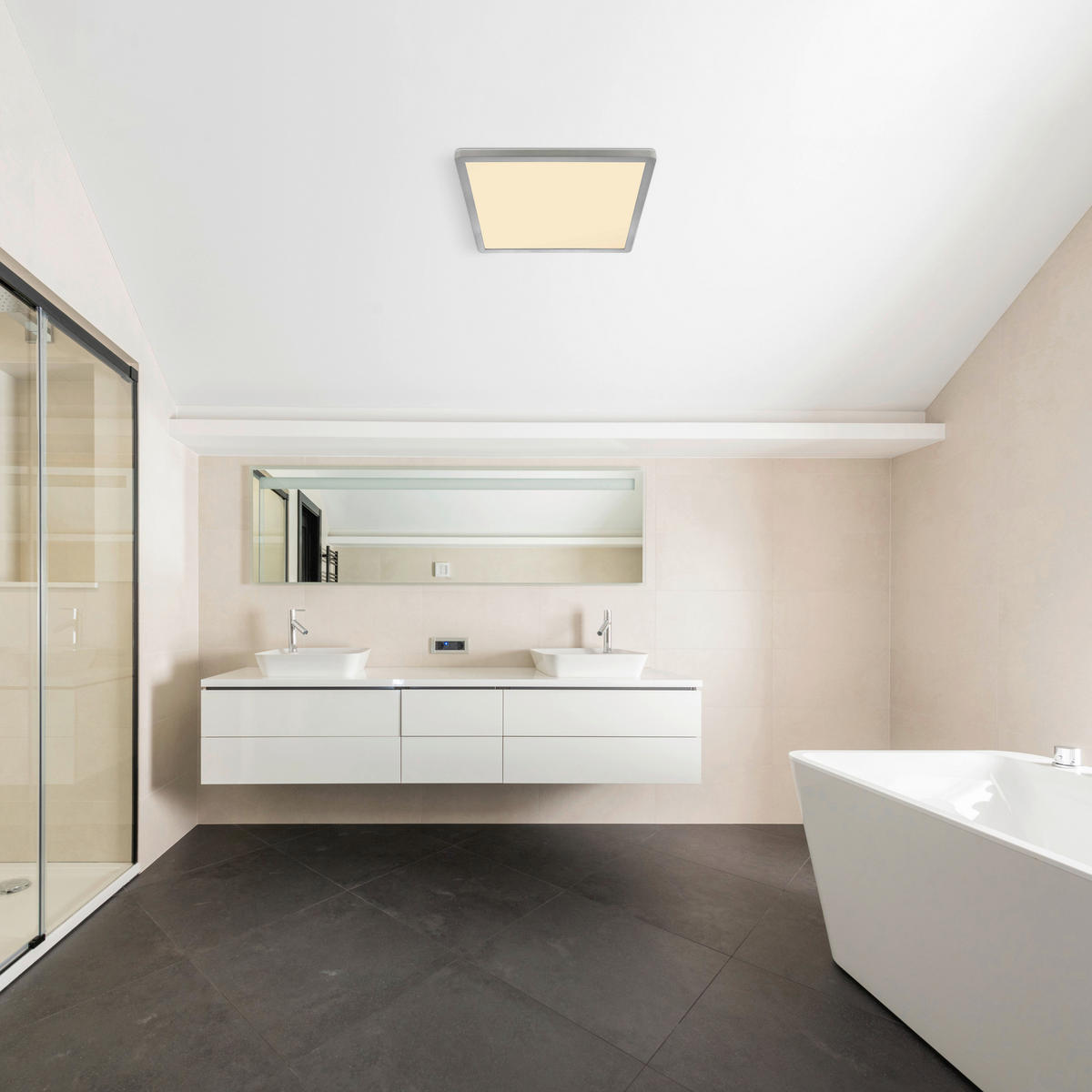GLOBO LED-Deckenleuchte Opal nickel matt Kunststoff B/H/T: ca. 29,4x2,5x29,4 cm SAPANA - nickel matt/Opal (29,40/2,50/29,40cm) - GLOBO
