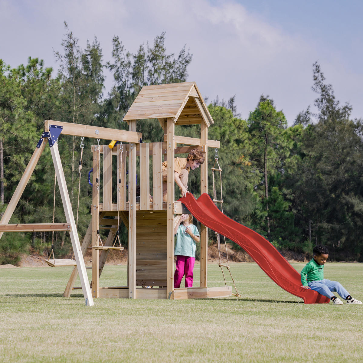 AXI Spielturm Moos braun B/H/L: ca. 342x267x375 cm Moos - braun/rot (375,00/342,00/267,00cm) - AXI