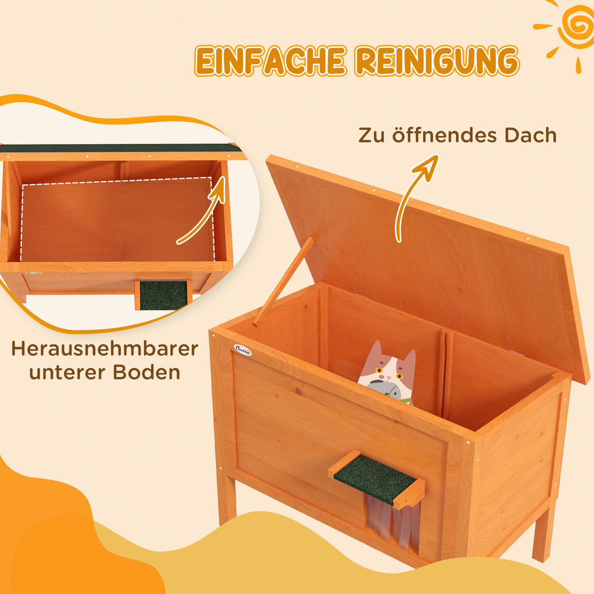 PawHut Katzenhütte orange Holz B/H/L: ca. 50x68,5x85 cm Katzenhütte - orange (85,00/50,00/68,50cm) - PawHut