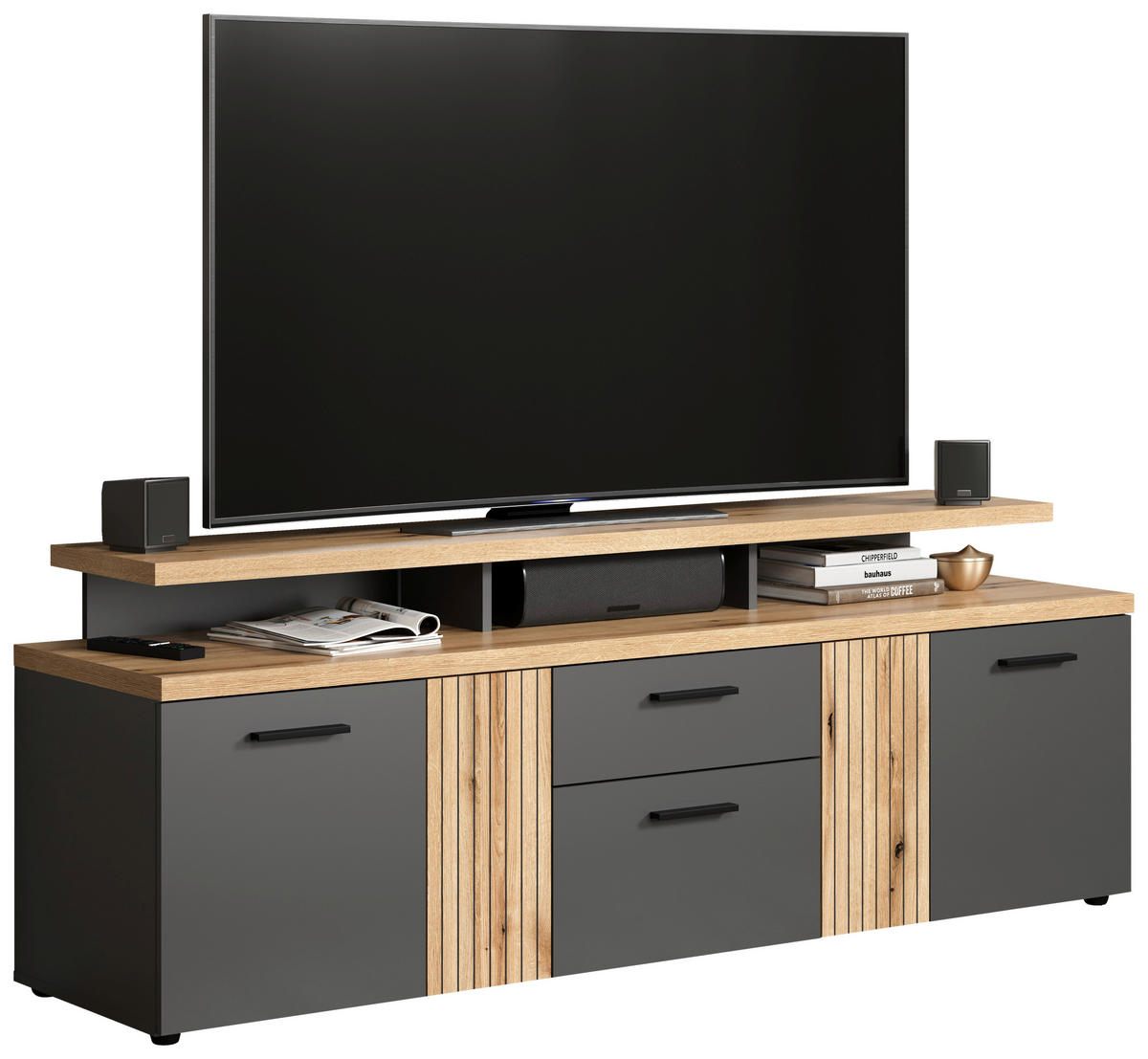 TV-Lowboard Esteban Eiche Evoke Oak Nachbildung anthrazit B/H/T: ca. 180x66x47 cm Esteban - Eiche/anthrazit (180,00/66,00/47,00cm)
