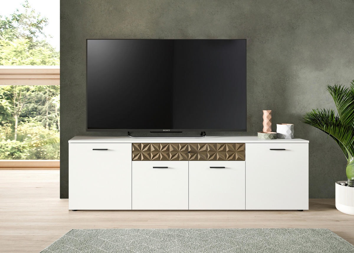 TV-Lowboard Prisma weiß gold Optik B/H/T: ca. 190x57x37 cm Prisma - gold/weiß (190,00/57,00/37,00cm)