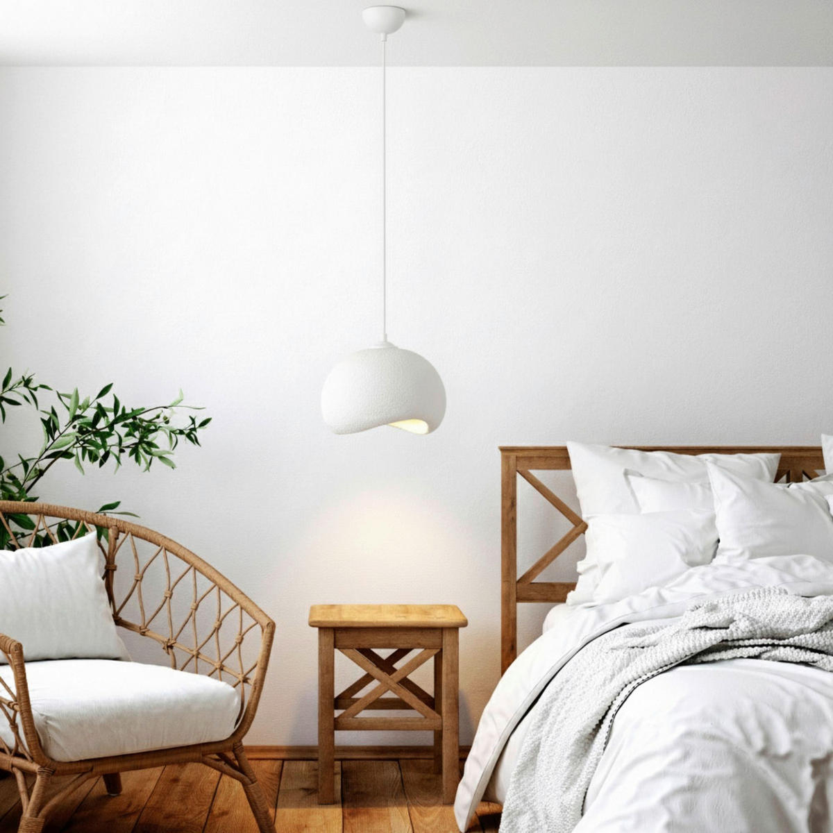 Opviq Pendelleuchte weiß Metall Polyester-Mischgewebe B/H/L: ca. 29x120x34 cm E27 1 Brennstellen Yontu - 15850 - weiß (34,00/29,00/120,00cm) - Opviq