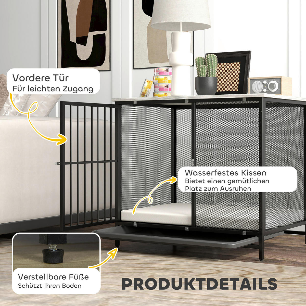 PawHut Hundekäfig grau Stahl B/H/L: ca. 55x71x80 cm Hundekäfig - schwarz/grau (80,00/55,00/71,00cm) - PawHut