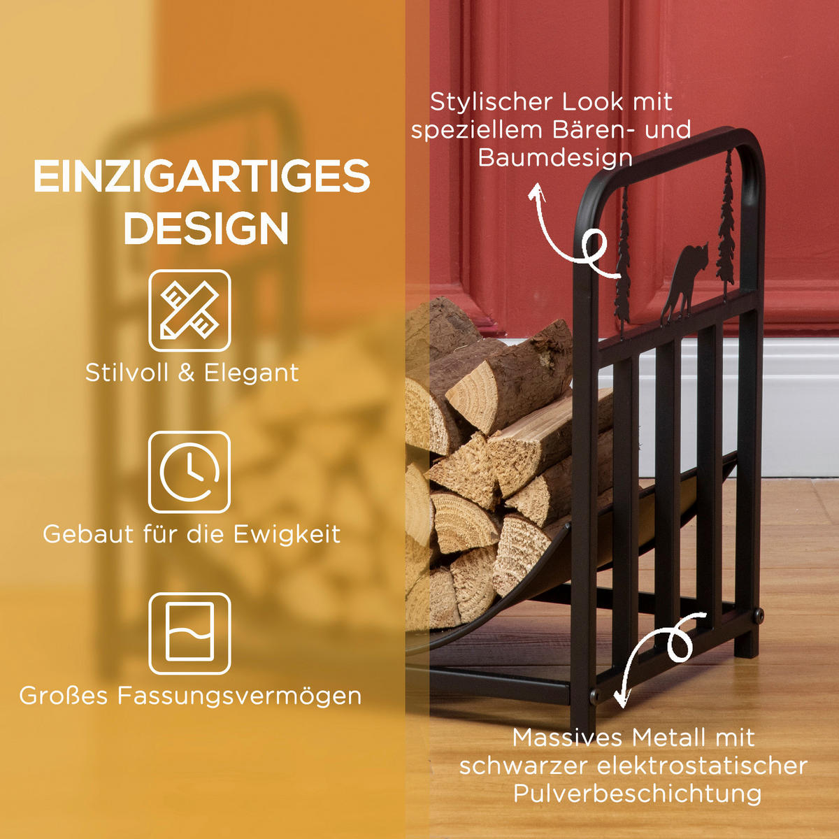 Outsunny Kaminholzregal schwarz B/H/L: ca. 33,5x43x42 cm Kaminholzregal - schwarz (42,00/33,50/43,00cm) - Outsunny