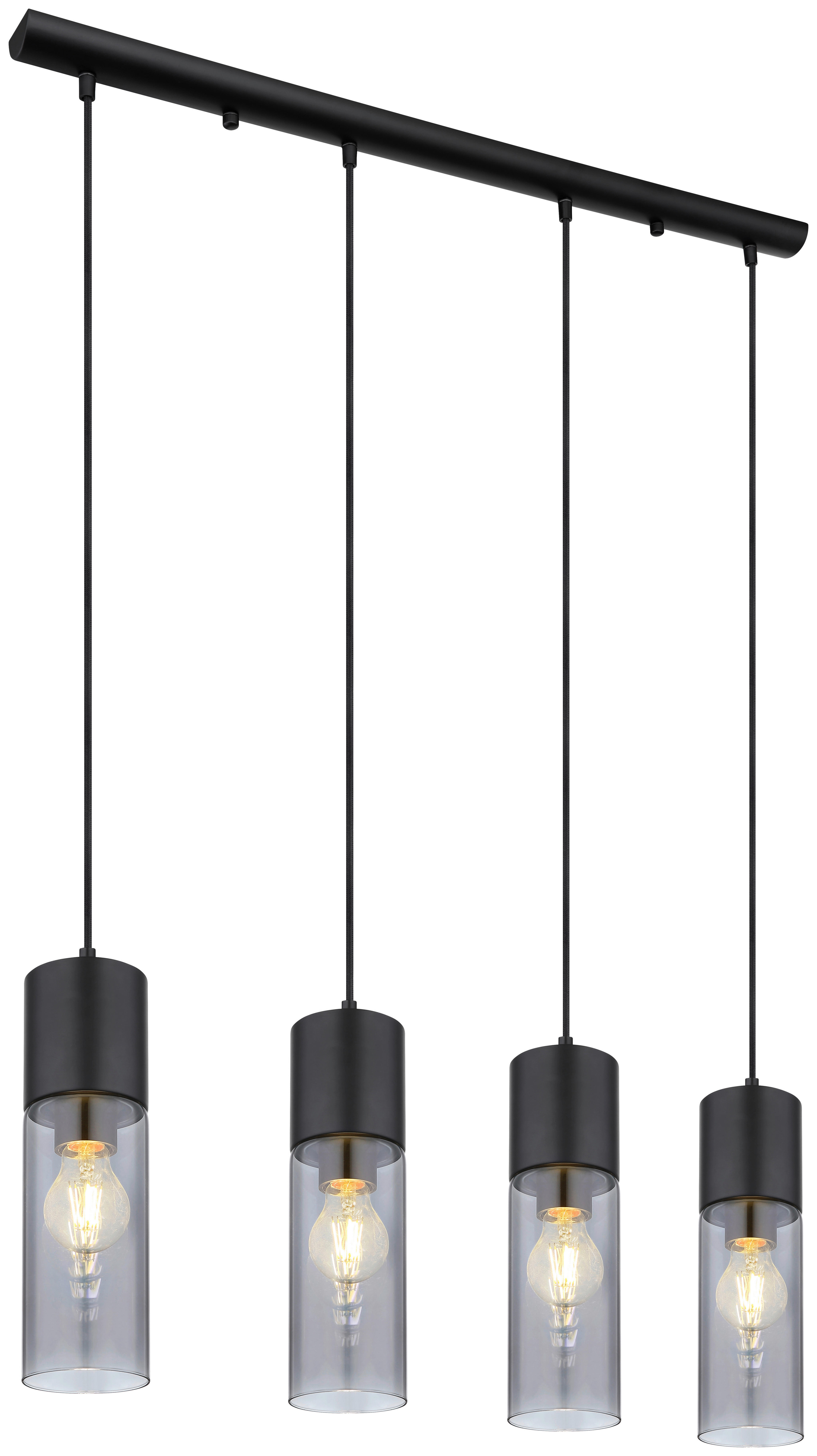 GLOBO Pendelleuchte 21000-4HB Annika schwarz Metall Rauchglas B/H/L: ca. 9x156x80 cm E27 4 Brennstellen Pendelleuchte_Annika 4flg. - schwarz (80,00/9,00/156,00cm) - GLOBO