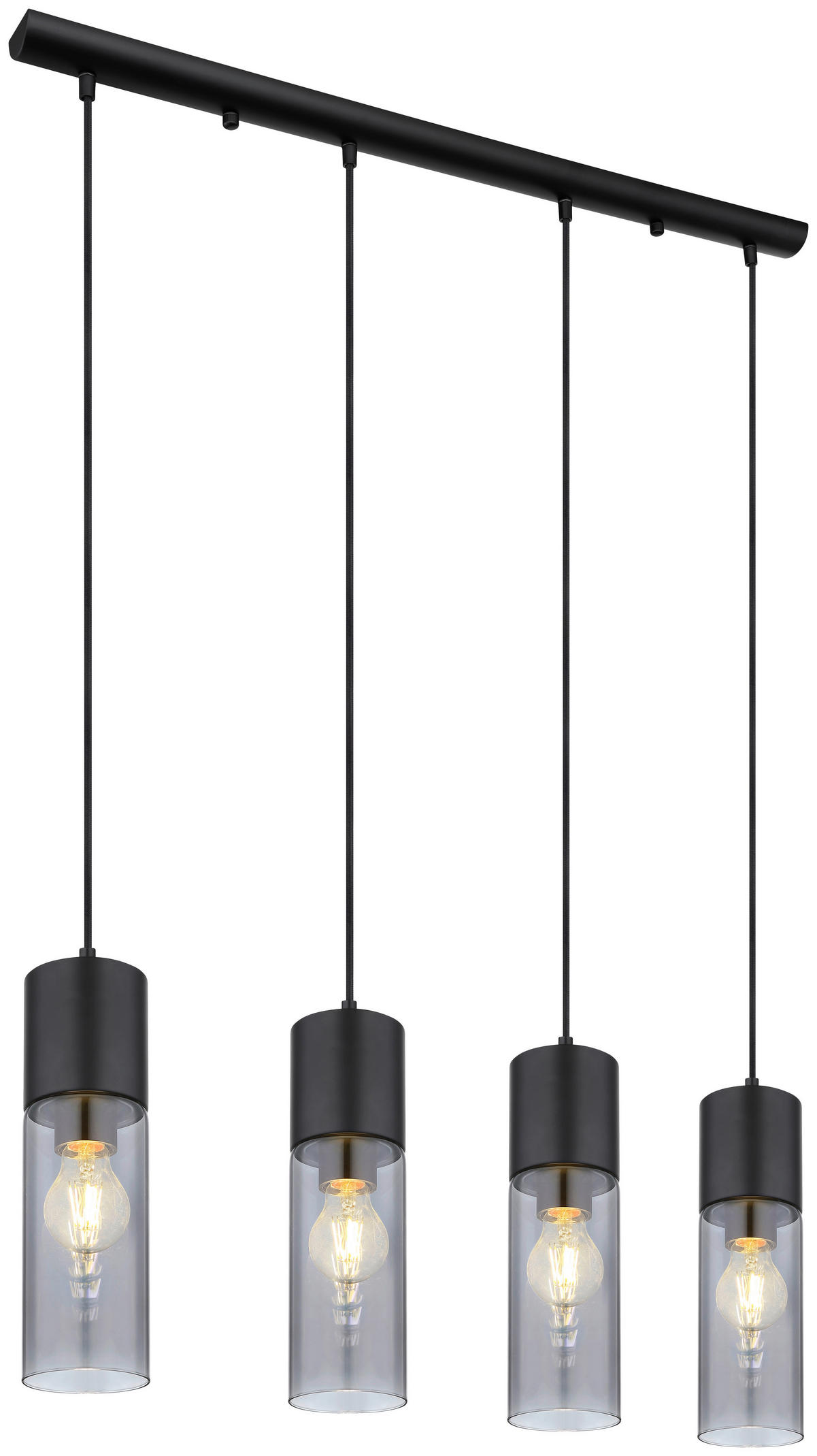 GLOBO Pendelleuchte 21000-4HB Annika schwarz Metall Rauchglas B/H/L: ca. 9x156x80 cm E27 4 Brennstellen Pendelleuchte_Annika 4flg. - schwarz (80,00/9,00/156,00cm) - GLOBO