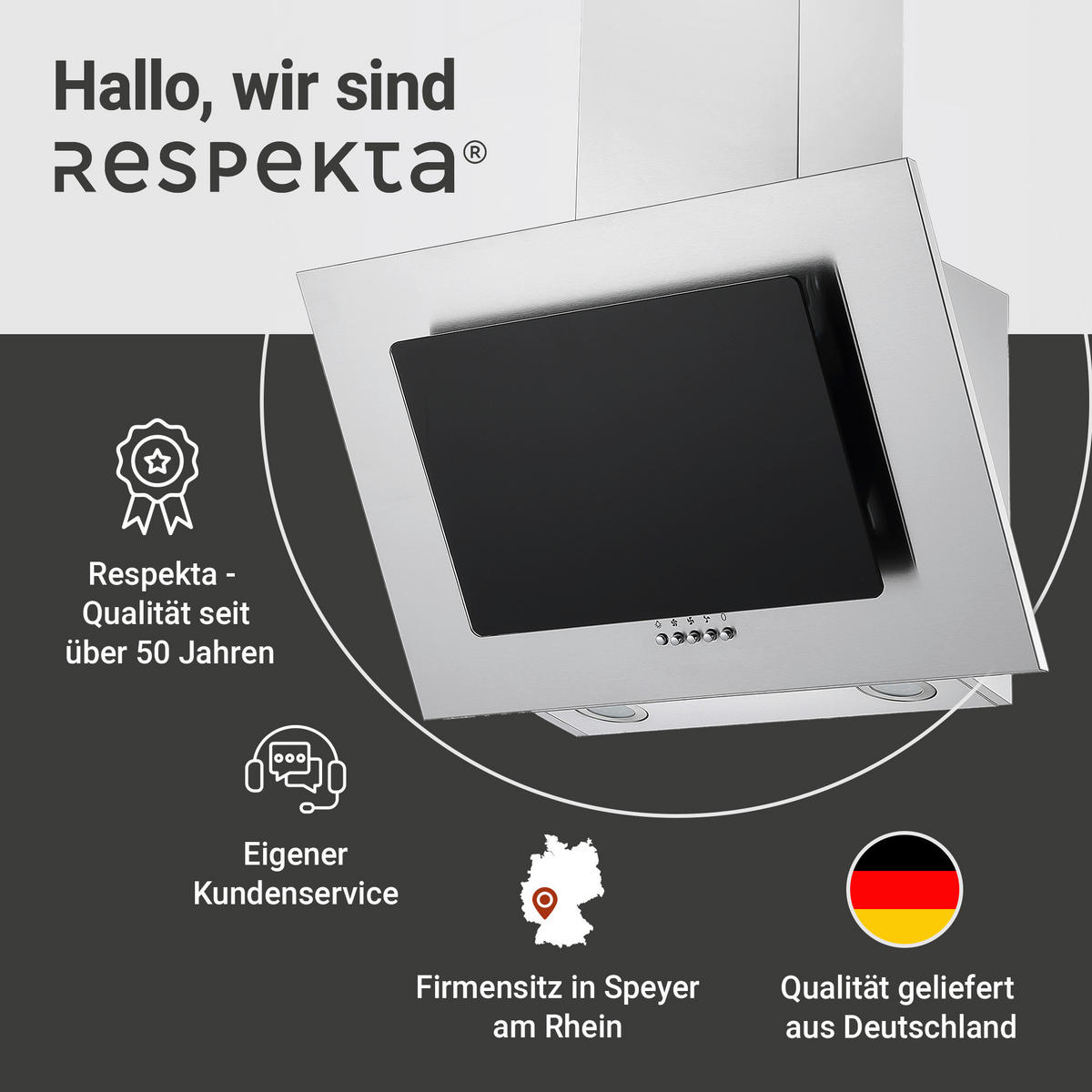 Respekta Dunstabzugshaube CH2060SBM Edelstahl B/H/T: ca. 60x74,3x31,3 cm CH2060SBM - schwarz/Edelstahl (60,00/74,30/31,30cm) - Respekta