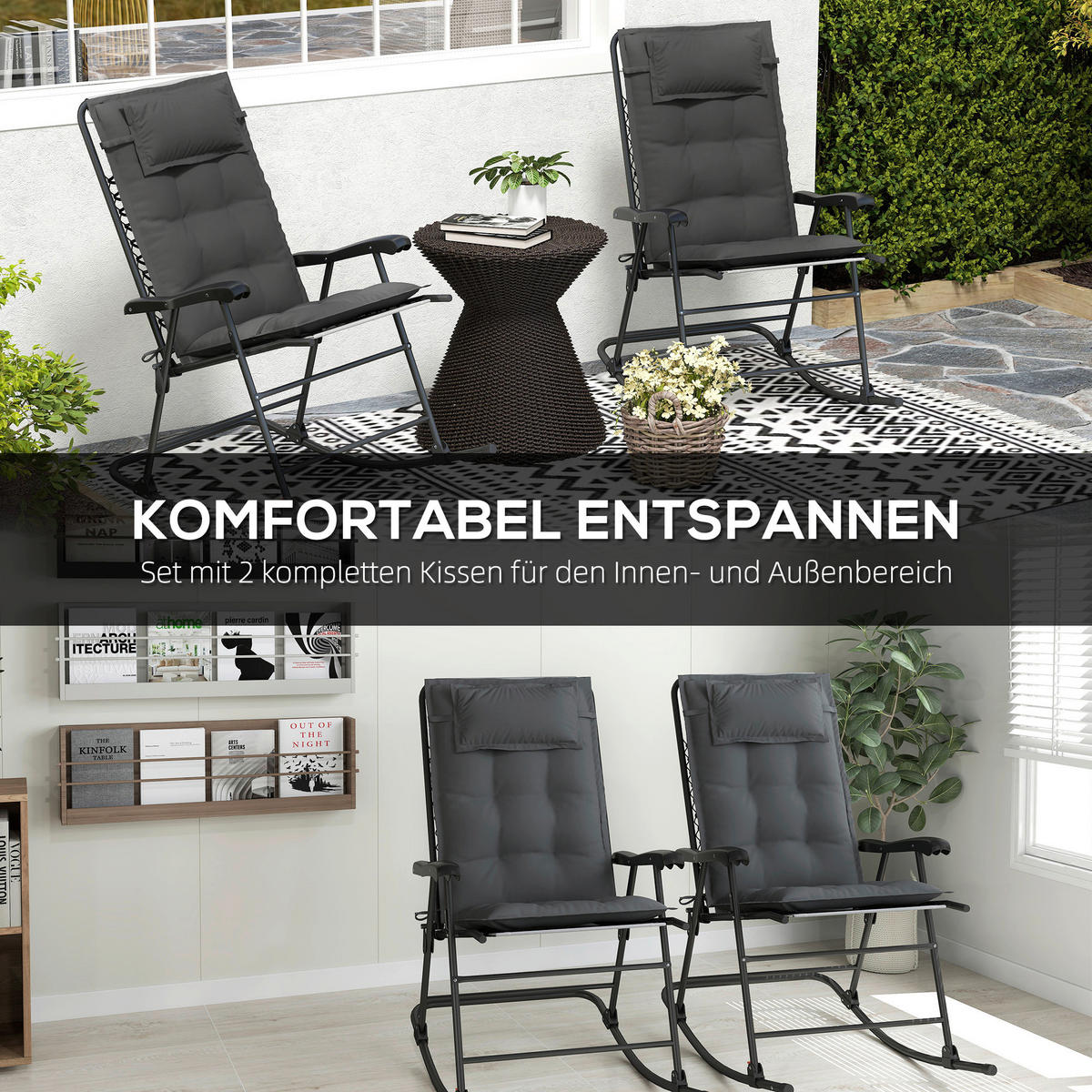 Outsunny Liegenauflage 2er Set dunkelgrau Polyester B/H/L: ca. 50x5x116 cm Liegenauflage 2er Set - dunkelgrau (116,00/50,00/5,00cm) - Outsunny