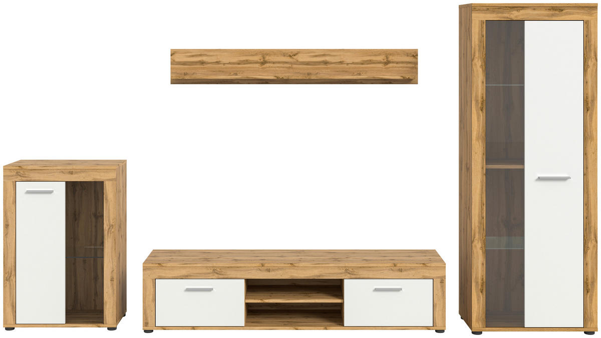 Wohnwand Jam Eiche Wotan Nachbildung weiß B/H/T: ca. 310x169x35 cm Jam - Eiche/weiß (310,00/169,00/35,00cm) - xonox.home
