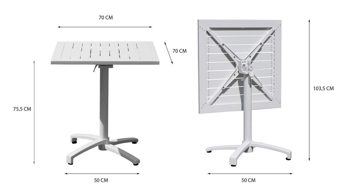 Grasekamp Klapptisch Sol weiß Aluminium B/H/L: ca. 70x76x70 cm Sol - weiß (70,00/70,00/76,00cm) - Grasekamp