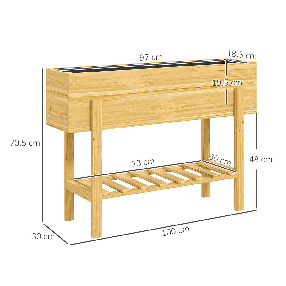 Outsunny Hochbeet natur B/H/L: ca. 30x70,5x100 cm Hochbeet - natur (100,00/30,00/70,50cm) - Outsunny