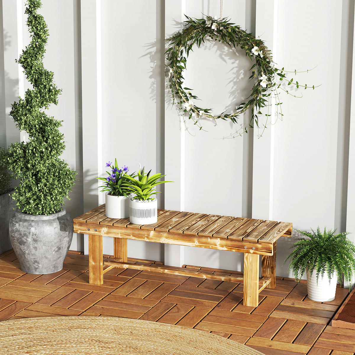 Outsunny Gartenbank braun Holz B/H/L: ca. 38x35x110 cm Gartenbank - braun (110,00/38,00/35,00cm) - Outsunny