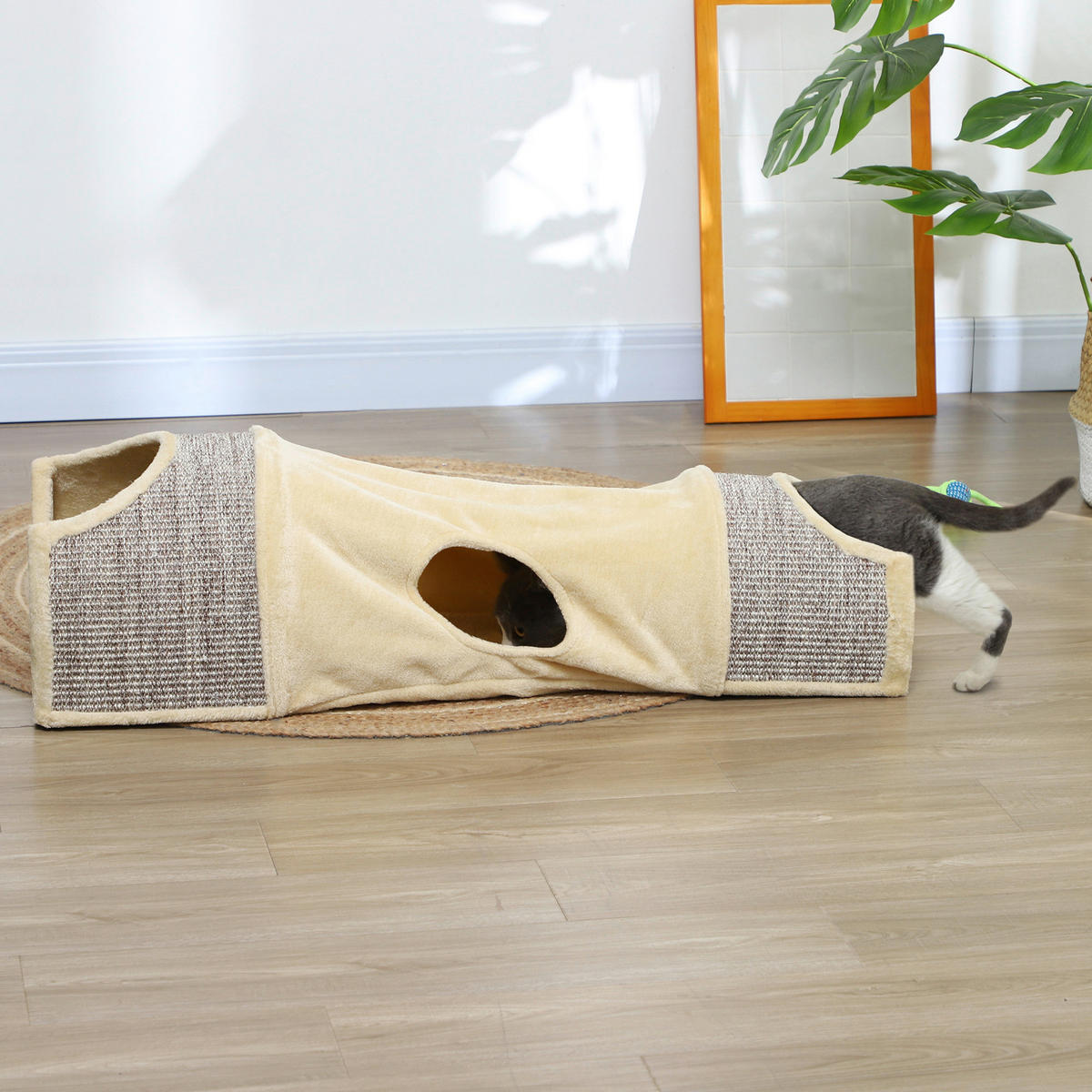 PawHut Katzentunnel beige Spanplatte B/H/L: ca. 38x29x107 cm Katzentunnel - beige (107,00/38,00/29,00cm) - PawHut