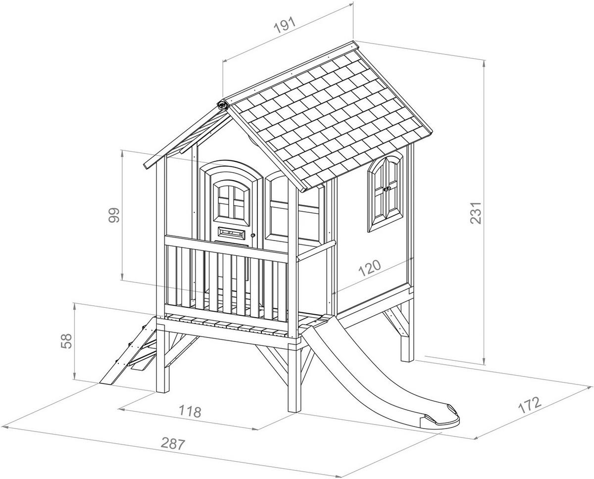 AXI Spielhaus Tom braun B/H/L: ca. 287x231x191 cm Tom - braun/weiß (191,00/287,00/231,00cm) - AXI
