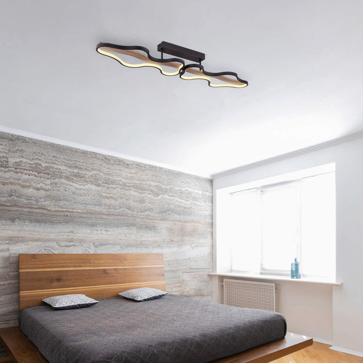 GLOBO LED-Deckenleuchte schwarz dunkelbraun Holz Metall Aluminium B/H/T: ca. 25,5x15x112 cm BEZZY - dunkelbraun/schwarz (25,50/15,00/112,00cm) - GLOBO