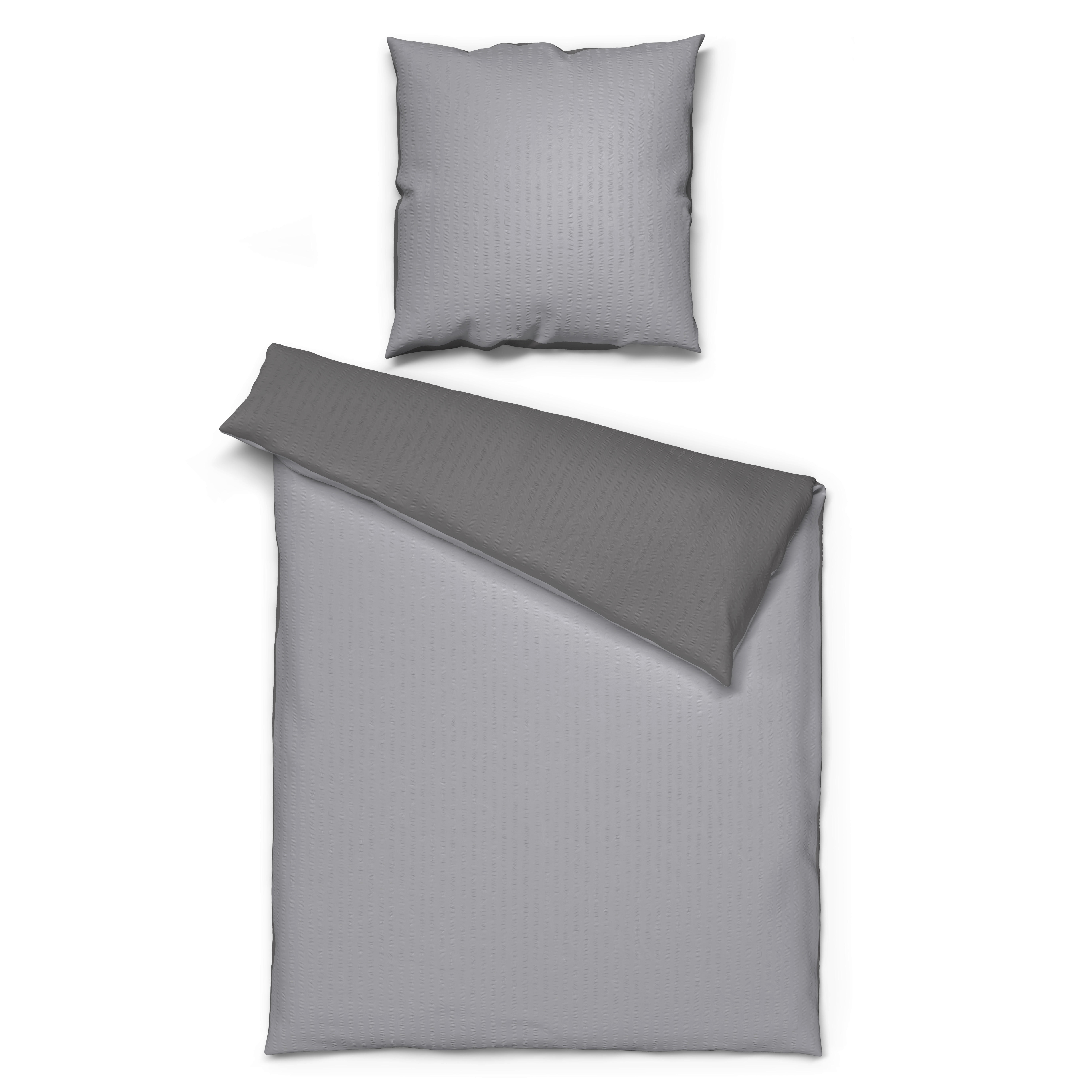 Baumwoll Bettwäsche Seersucker Wendebettwäsche-Seersucke silber - silber/grau (135,00/200,00cm)