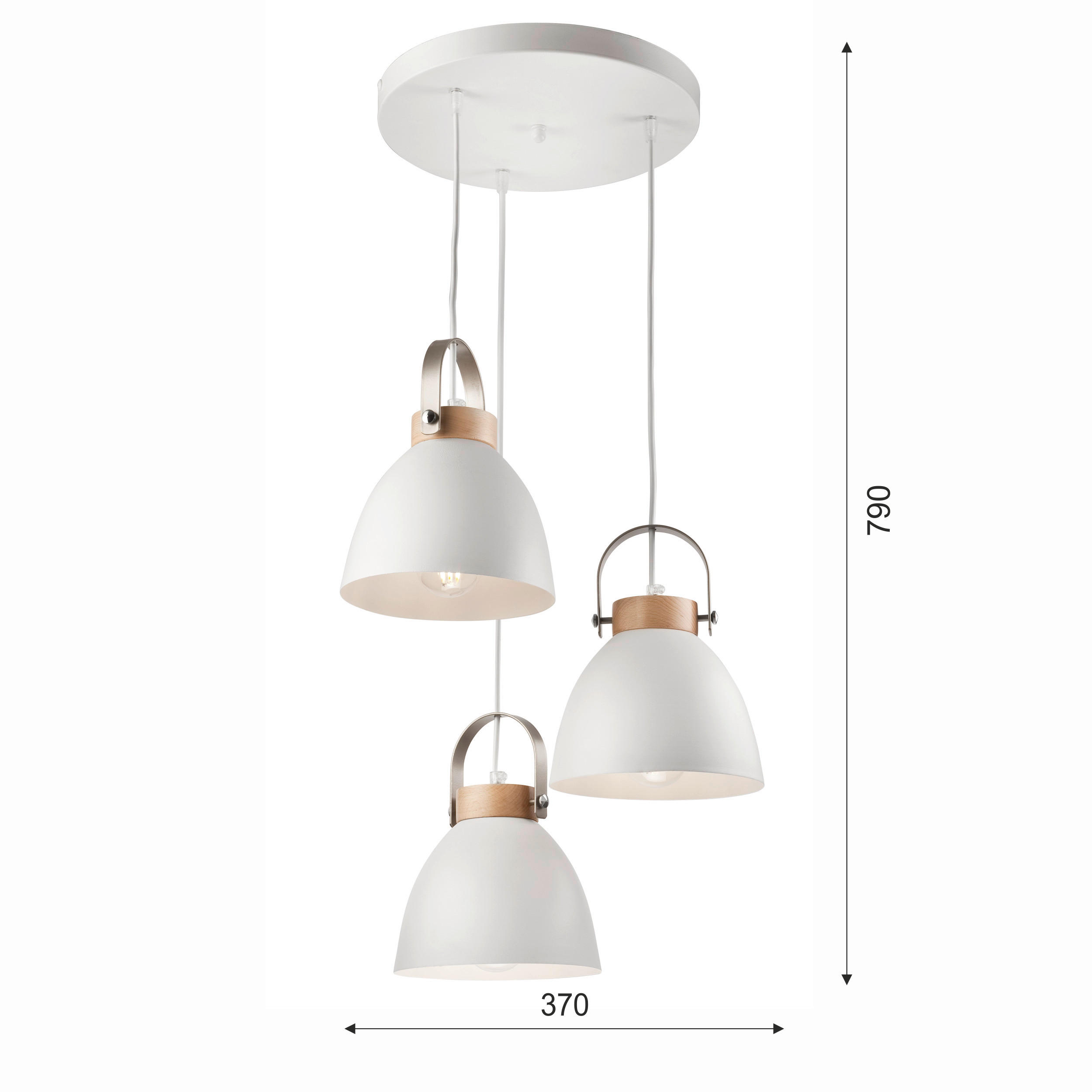 Thumbnail - Lamkur Pendelleuchte DANIELLE 31811 weiß Holz Stahl H/L: ca. 79x37 cm E27 3 Brennstellen
