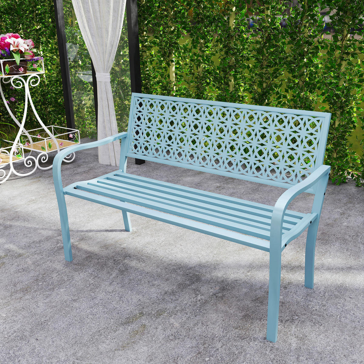 Outsunny Gartenbank blau Stahl B/H/L: ca. 63x85x127 cm Gartenbank - blau (127,00/63,00/85,00cm) - Outsunny