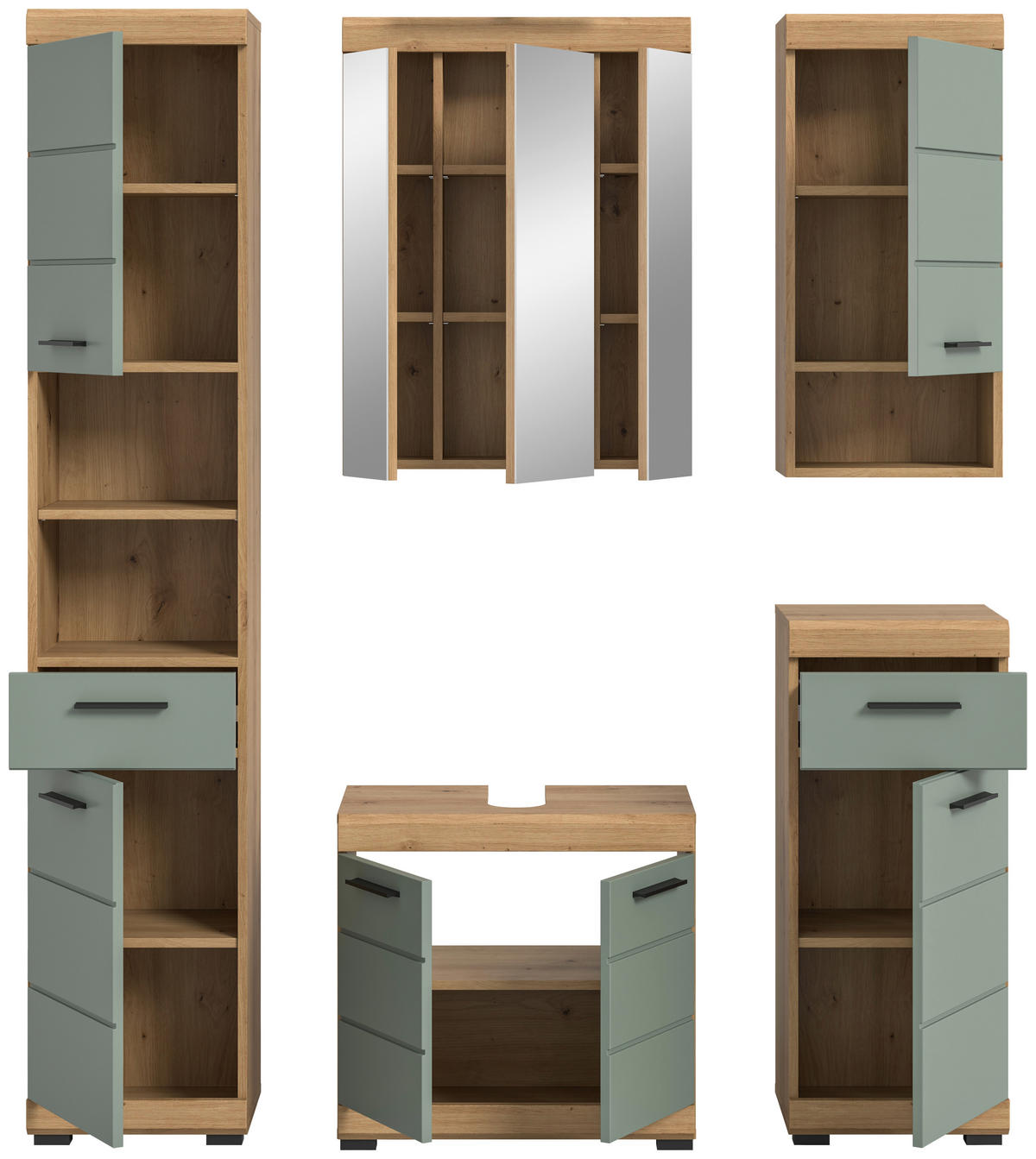 Badezimmer-Set Scout Eiche Artisan Nachbildung salbei Nachbildung B/H/T: ca. 164x191x34 cm Scout - Eiche/salbei (164,00/191,00/34,00cm) - xonox.home