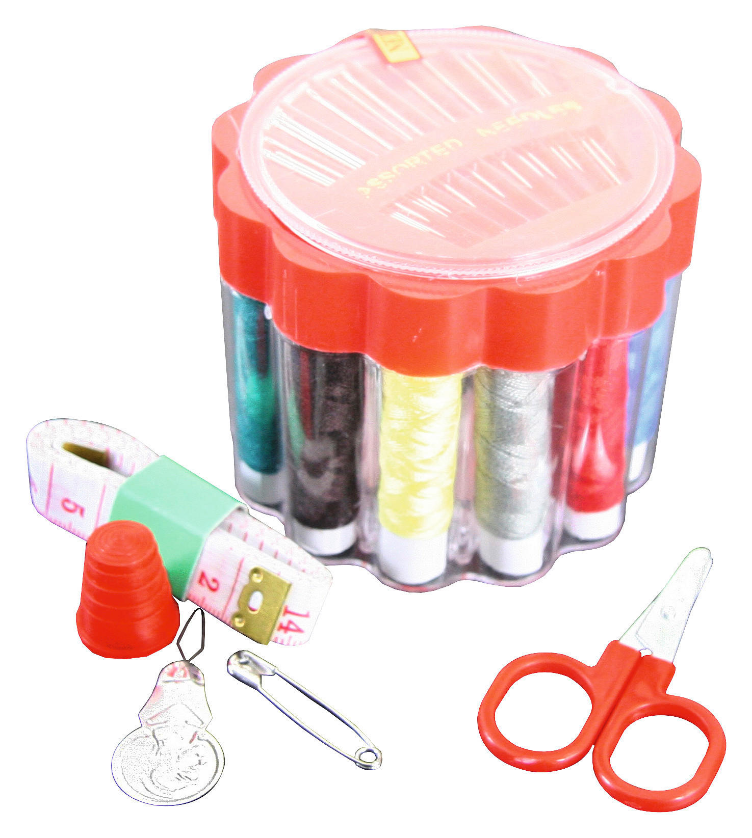 Axentia Nähgarnbox transparent Kunststoff B/H/L: ca. 8x6,5x8 cm Nähgarnbox_mit_Zubehör - rot/transparent (8,00/8,00/6,50cm) - Axentia