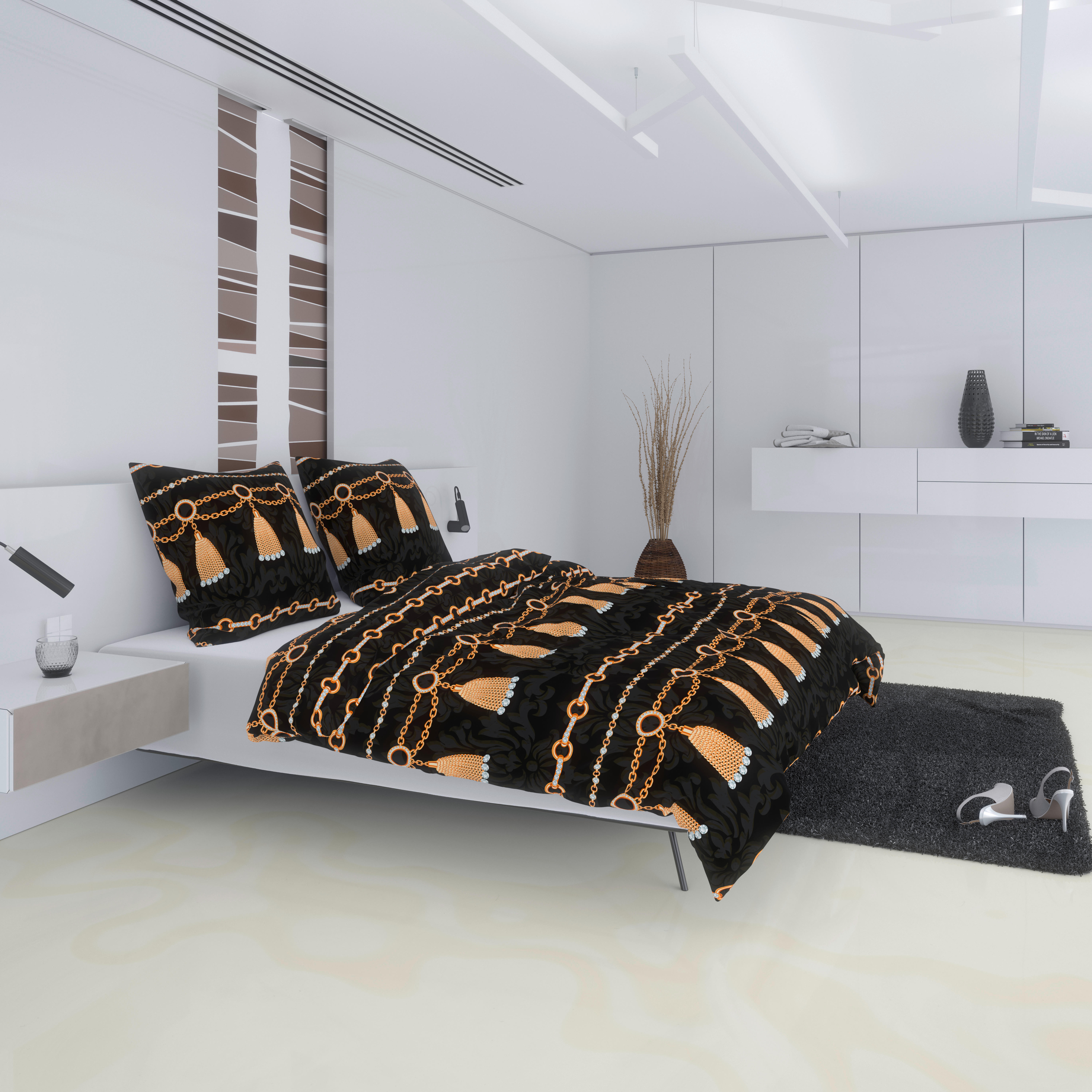 Microfaser Bettwäsche Bettwäsche_Microfaser Quaste - gold/schwarz (135,00/200,00cm)