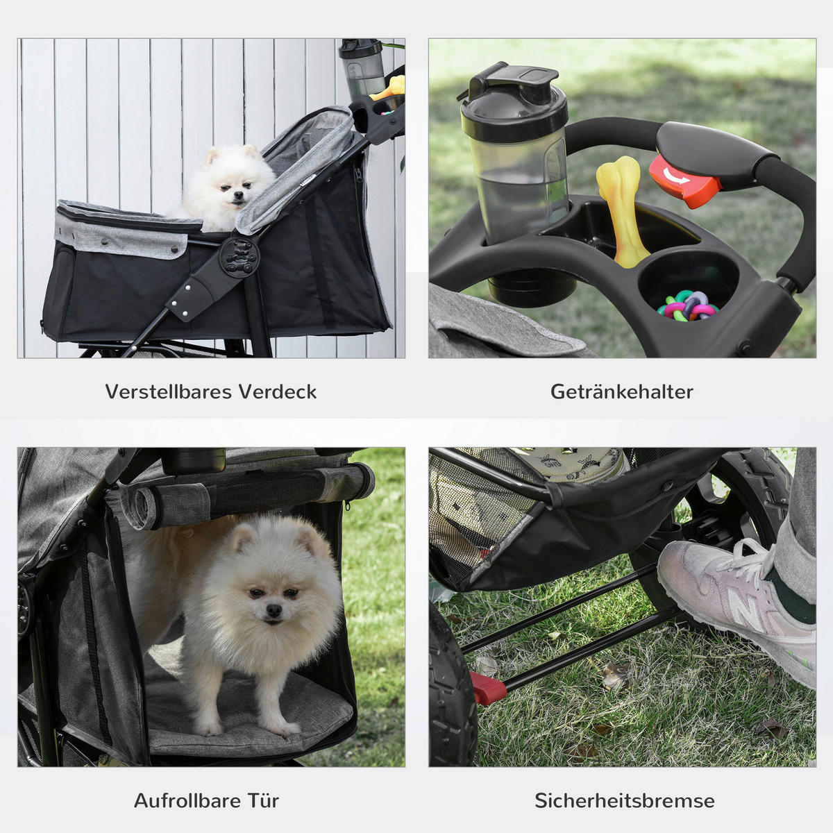 PawHut Hunde-Zubehör grau Polypropylen B/H/L: ca. 57,5x109,5x106,5 cm Hundewagen - grau (106,50/57,50/109,50cm) - PawHut