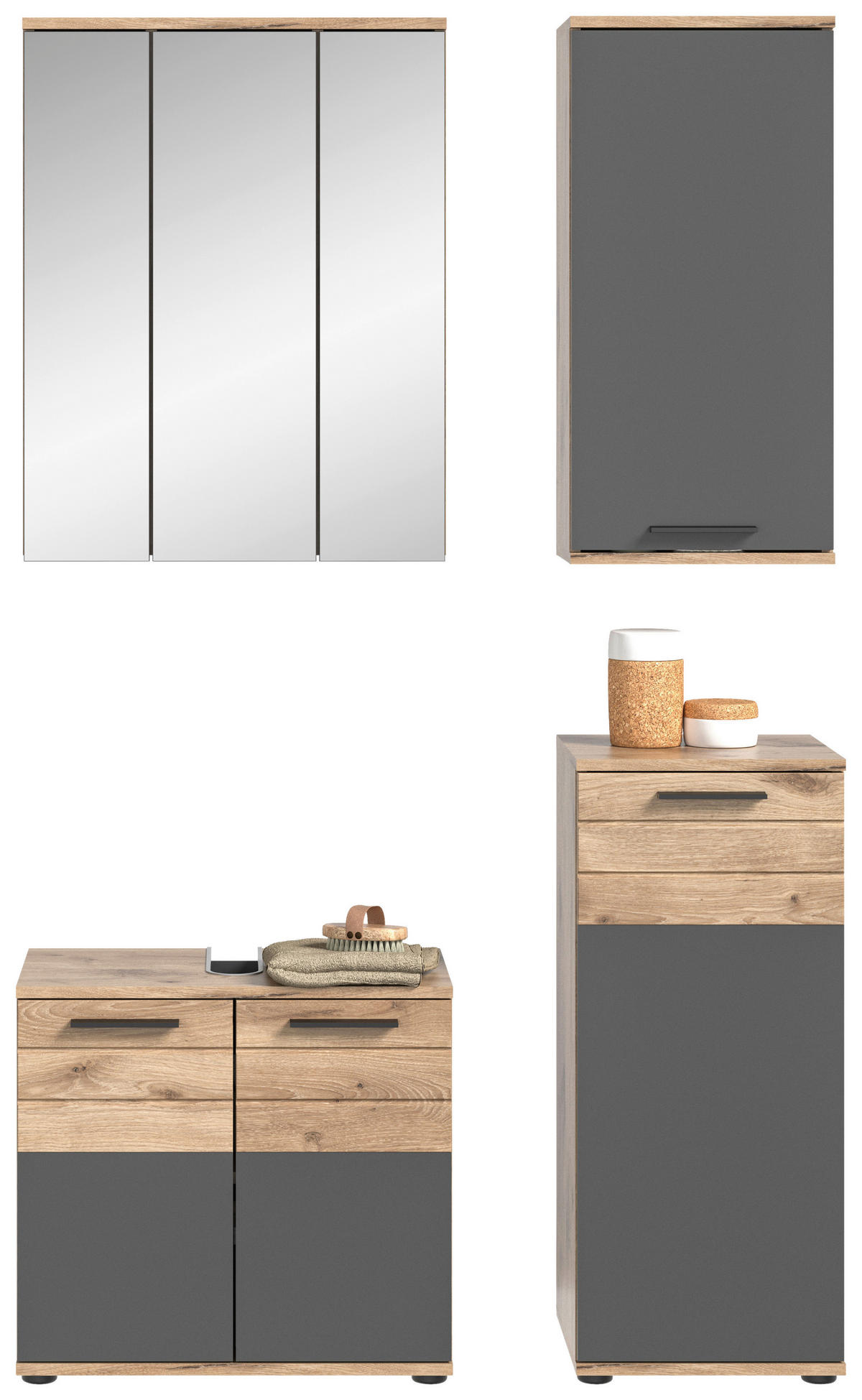 Badezimmer-Set MASON Nox Oak Nachbildung edles Basaltgrau Nachbildung B/H/T: ca. 112x190x34 cm MASON - edles Basaltgrau (112,00/190,00/34,00cm) - xonox.home