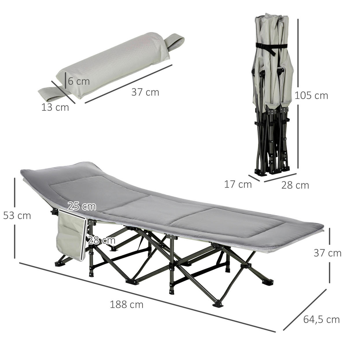 Outsunny Campingartikel B/H/L: ca. 64,5x188x53 cm Feldbett - hellgrau (53,00/64,50/188,00cm) - Outsunny
