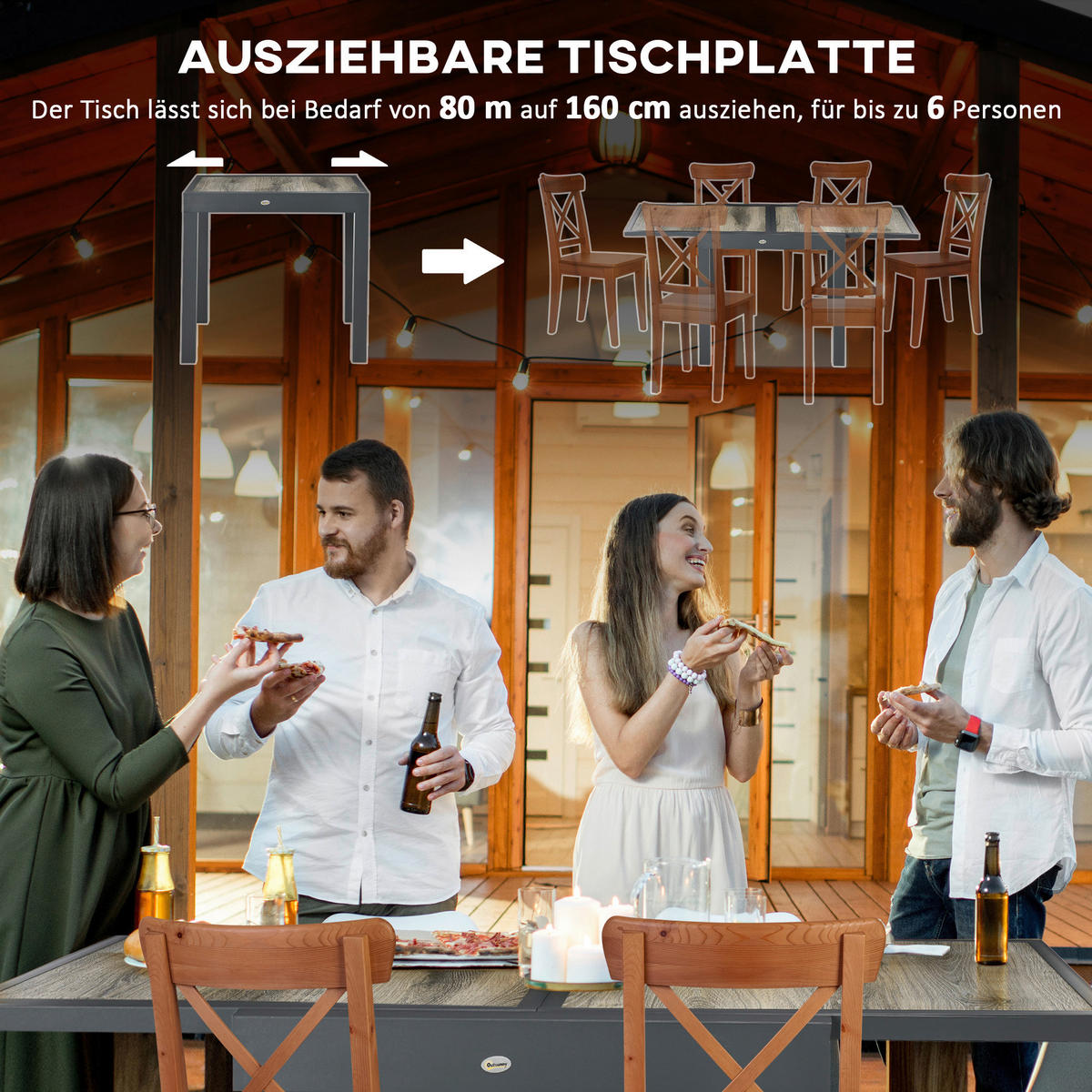 Outsunny Gartentisch beige Aluminium B/H/L: ca. 80x75x160 cm Gartentisch - beige/grau (160,00/80,00/75,00cm) - Outsunny